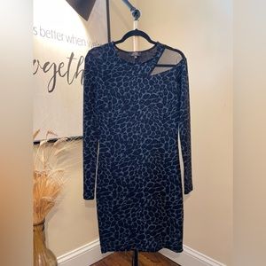Leopard Print Long Sleeve Black-Gray Party Wear Dress